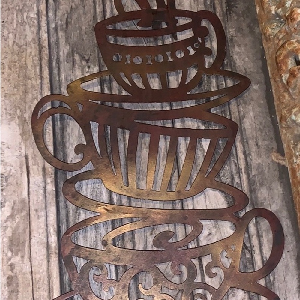 Rustic large metal stacked coffee / tea cup silhouette - Picture 8 of 12